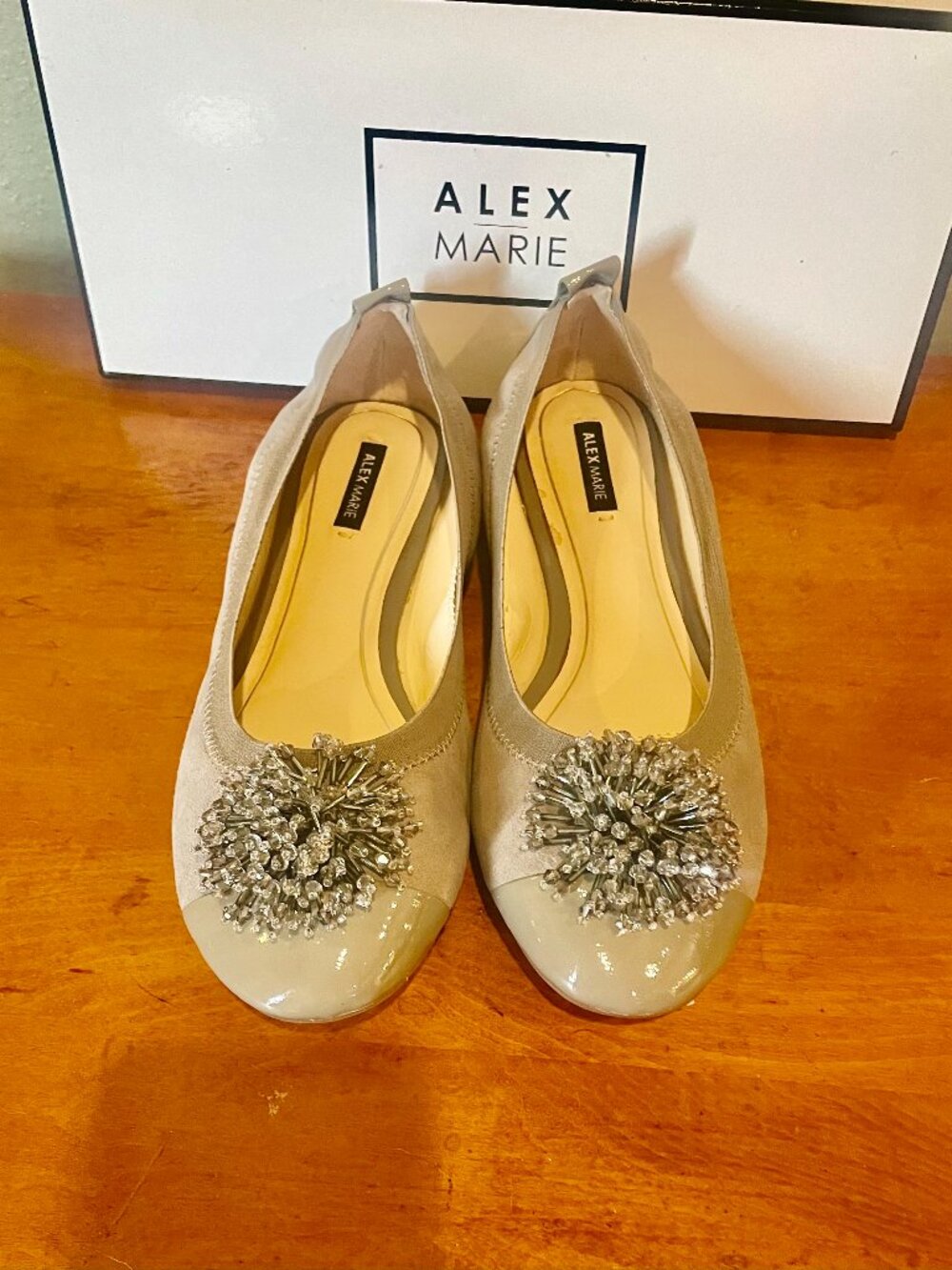 Alex Marie Alizah Style Suede Ballet Flats in Global Gray Color Tassel Pom Pom